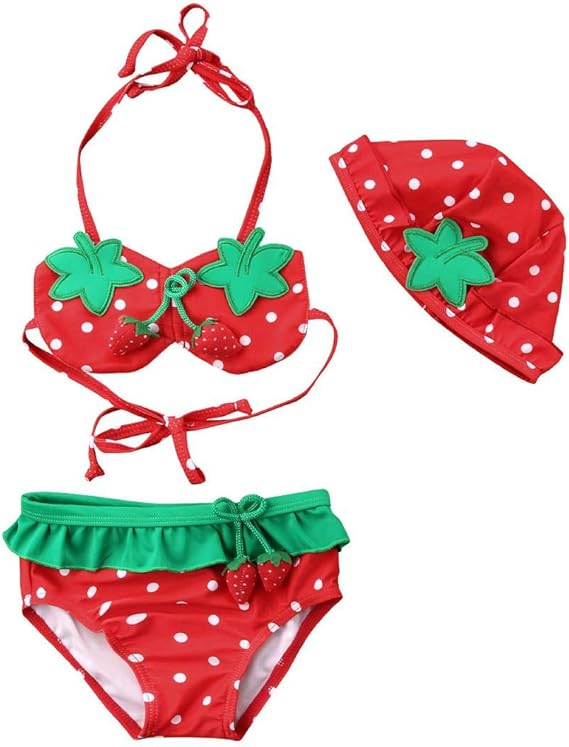 Baby Girls Strawberry Bikini Set Halter Bandage Swimwear Dots Swimsuit Low Waist Bathing Suit
