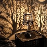 Touch Table Lamp, Tree Shadow Projection, 3-Level Dimmable Shadow Lamp | Vintage Bedside Night Light, Black Metal Lamp Small Lamp for Small Spaces, Decorative Accent Lamp Bedroom Decor Mood Lighting