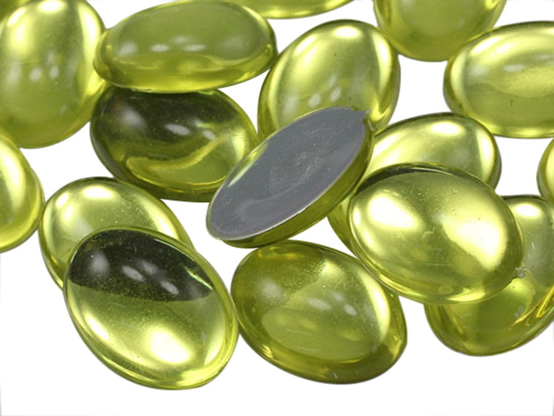 18x13mm Yellow Jonquil .JQ26 Flat Back Oval Acrylic Cabochons Rhinestones Plastic Gems Embellishments for Crafts, Costumes, Card Invitations, Jewelry, Cosplay - 25 Pieces — image 1