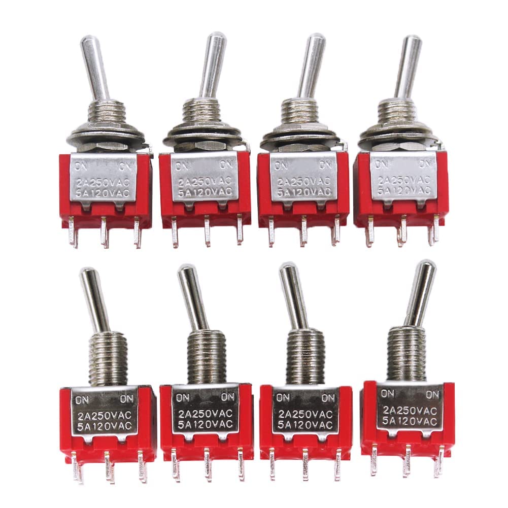 mxuteuk 8pcs Mini Miniature Toggle Switch 6 Terminal 2 Position DPDT Car Dash Dashboard ON/ON 5A 125V 2A 250V,MTS-202