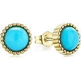 AIBAO Sterling Silver Turquoise/Lapis Lazuli/Malachite Stud Earrings for Women Men 7 mm Round or Cushion Cabochon Gemstone Earring Studs Western Boho Jewelry