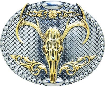 Andwest Men's Two-Tone Oval Elk Skull Belt Buckle Two Tone One Size