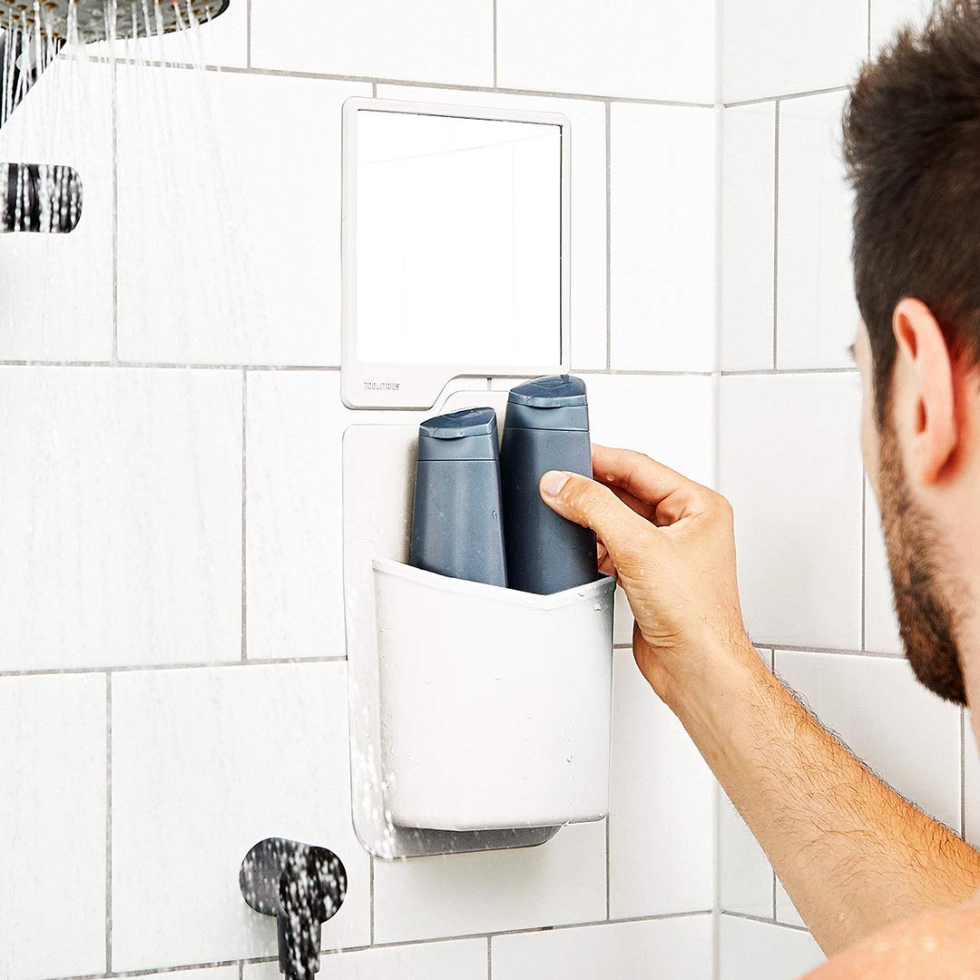 Tooletries - The Oliver (Charcoal) Silicone Waterproof Mighty Mirror, Silicone Toiletry Organizer, Shower And Bathroom. Features Silicone Grip Technology, Shower Mirror: Beauty