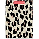 Kate Spade New York Leopard Print A4 Clipboard Folio with Low Profile Clip, Professional Padfolio Includes Lined Notepad, Pen Loop, and Pocket, Forest Feline