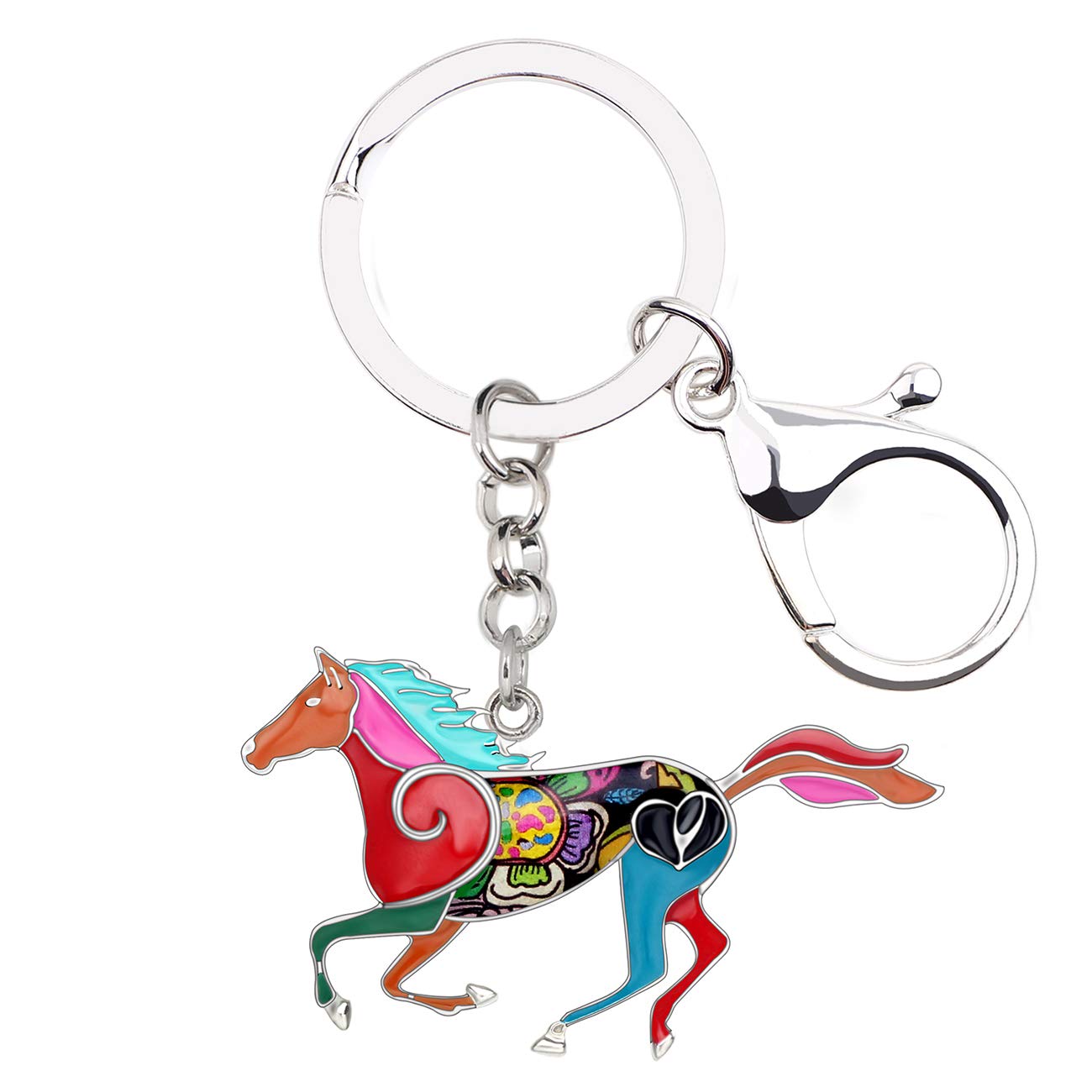 WEVENI Alloy Running Horse Keychain Accessories Enamel Jewelry For Women Girls Car Wallet Charms (Multicolor)