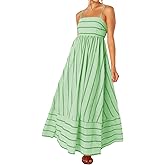 ABYOVRT Women Striped Maxi Dress Sleeveless Backless Cutout Smocked Sundress Spaghetti Straps Boho Flowy Dresses