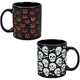 Bioworld Halloween Skulls & Jack-o'-Lantern Faces 2-Pack 16 Oz Ceramic Mugs