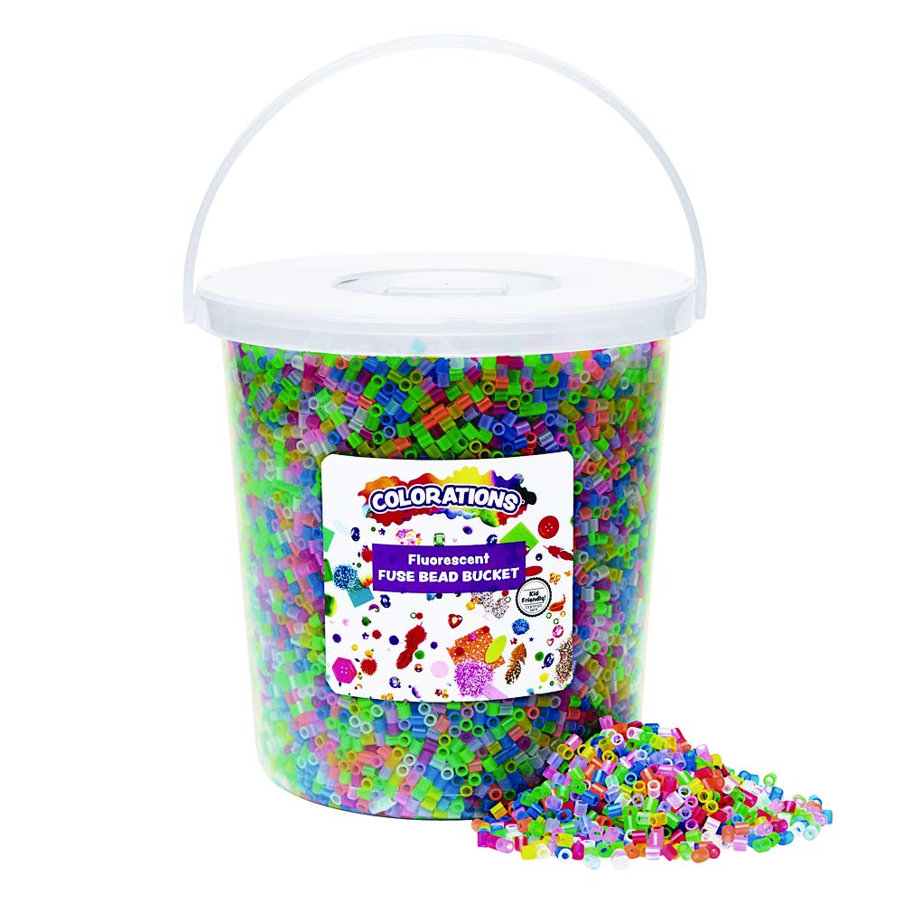 Colorations FBBF Fluorescent Fuse Beads and 4 Pegboards in a Bucket