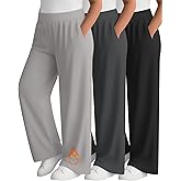 Velvelhall 3 Pack Women's Plus Size Fleece Sweatpants Wide Leg Thermal Lounge Pants Pockets Elastic Waist Warm Trouser Jogger