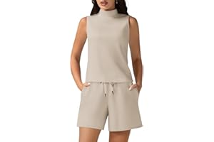 Casly Lamiit Women's Summer 2 Piece Outfits Mock Neck Tank Top High Waisted Shorts Lounge Sets 2024 Fashion Tracksuit
