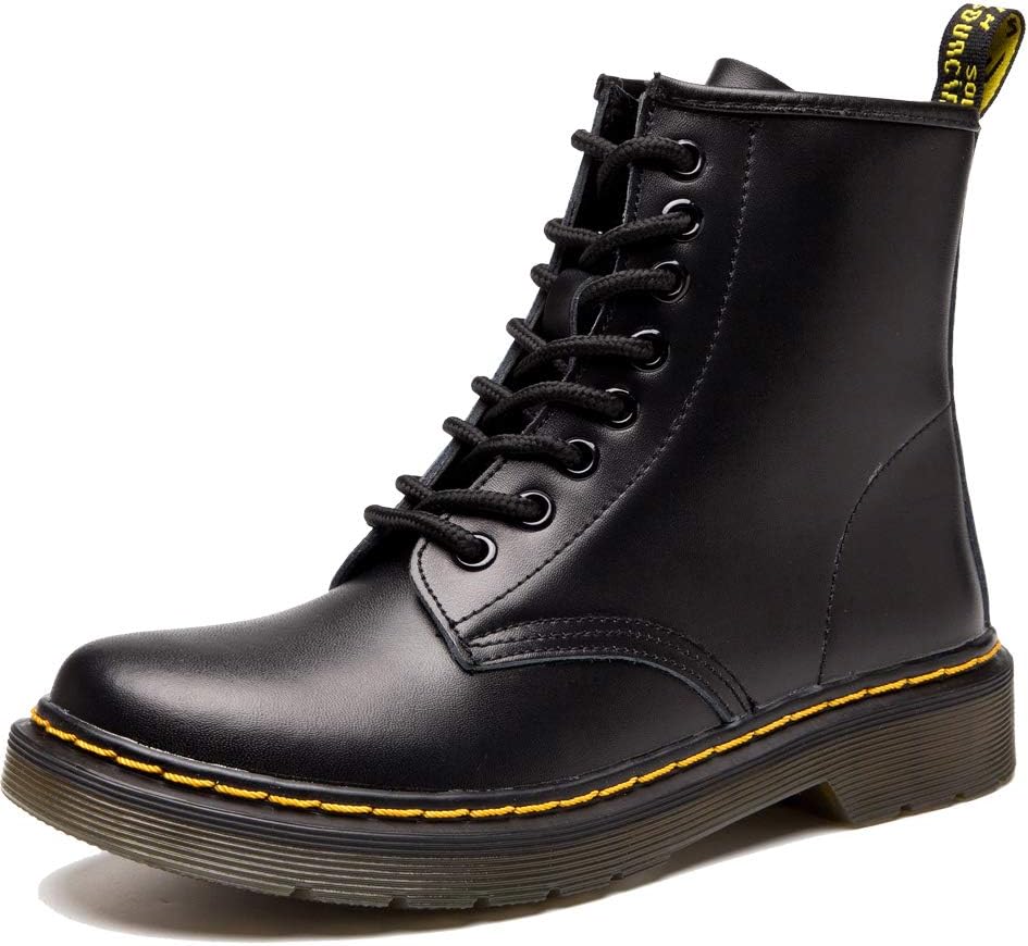 OAYAO Women’S Round Toe Lase-up Ankle Boots Ladies Genuine Leather Combat Booties Fashion Martens Boots (10 BM(US) = Label 42) Black