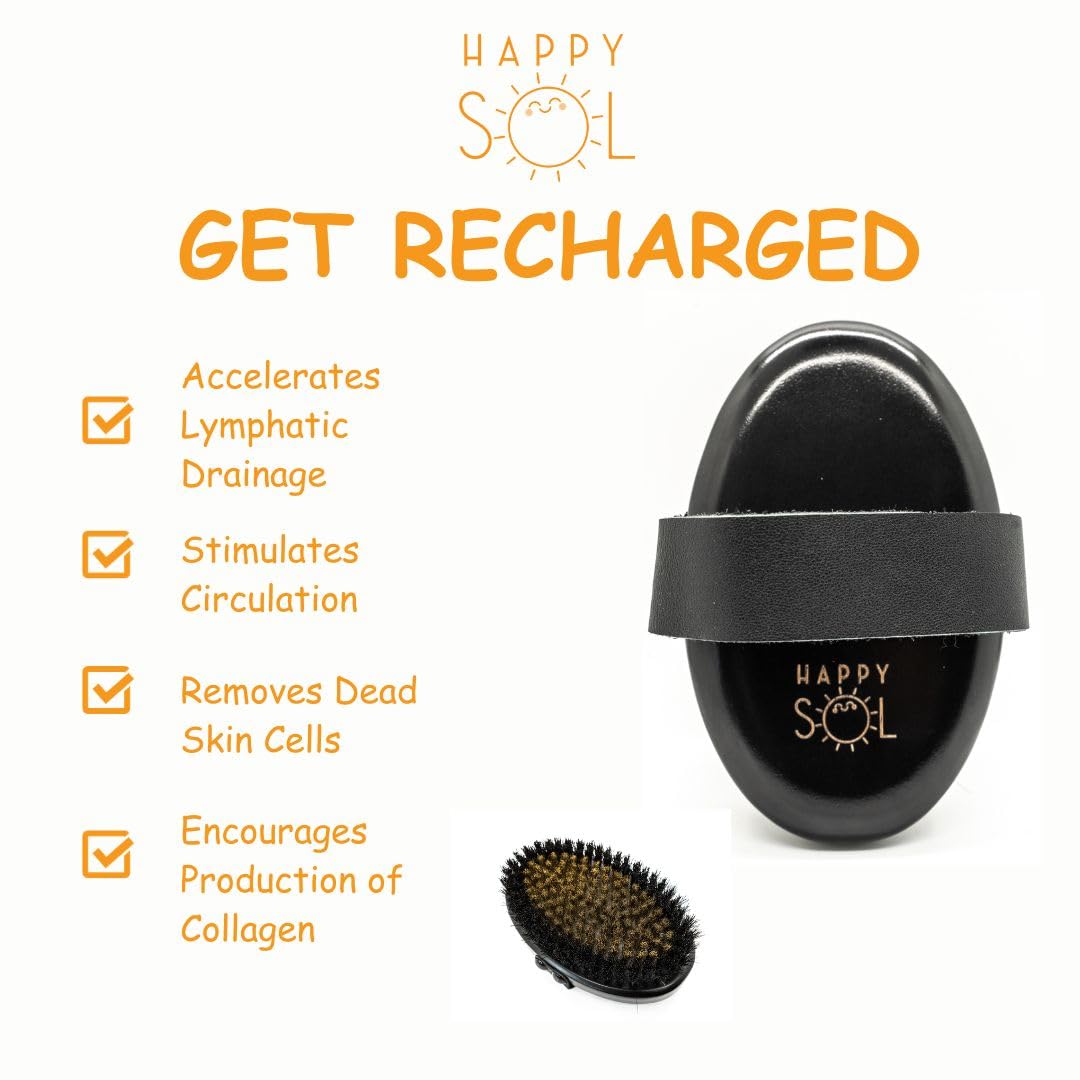 Copper Dry Brushing Body Brush for Lymphatic Drainage by HAPPY SOL - Ion Charged Copper Bristles for Glowing Skin, Improve Blood Circulation and Reduce Stress