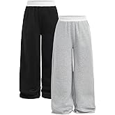 RoseSeek Girl's Wide Leg Sweatpants Elastic Waist Color Block Baggy Sweatpants Joggers Track Pants 2 Pack