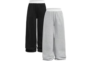 RoseSeek Girl's Wide Leg Sweatpants Elastic Waist Color Block Baggy Sweatpants Joggers Track Pants 2 Pack