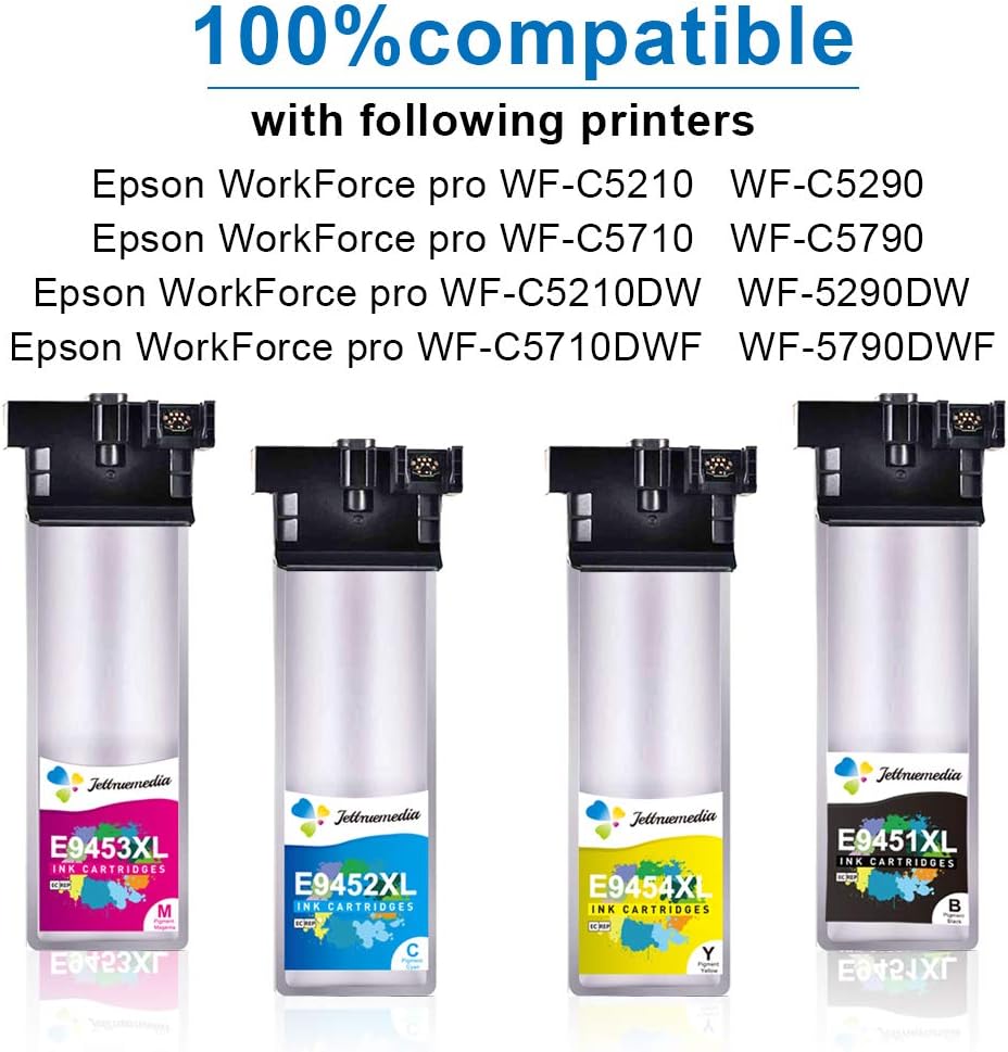 Jettruemedia T9451-T9454 Ink Cartridges Compatible with Epson T9451 T9452 T9453 T9454 Inks for Epson WorkForce Pro WF-C5710DWF WF-C5790DWF WF-C5210DW WF-C5290DW WFC5210 WFC5290 WFC5710 WFC5790(4-Pack) - Image 3
