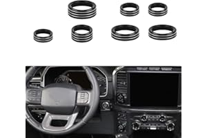 Keptrim for Ford F150 2021 2022 2023 2024 2025 Knob Air Conditioner Switch & Trailer & 4WD & VOL & Headlight Button Ring Trim, Black Aluminum, 7pcs