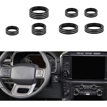 Blue Aluminum AC + Headlight Switch Knob Cover Trim Set For Ford Mustang 2015-2022 (3Pcs)