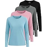 Real Essentials 4 Pack: Women's Cotton Classic-Fit Long-Sleeve Crewneck T-Shirt (Available in Plus Size)