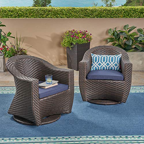Great Deal Furniture Florence Patio Swivel Chairs, Wicker with Outdoor Cushions, MultiBrown and
