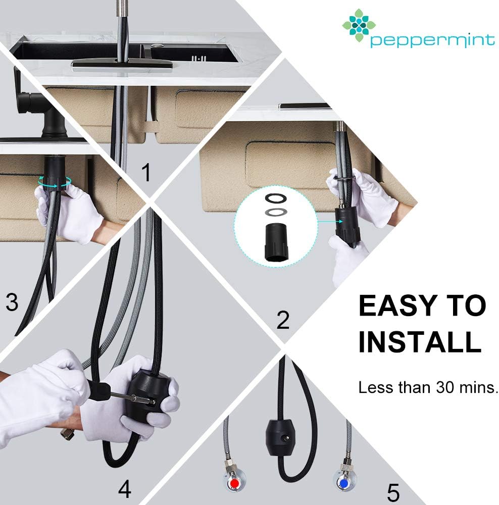 Pull Down Kitchen Sink Faucet Contemporary Matte Black Single Handle Gooseneck Stainless Steel Pull Out Kitchen Faucet with Sprayer Peppermint - - 