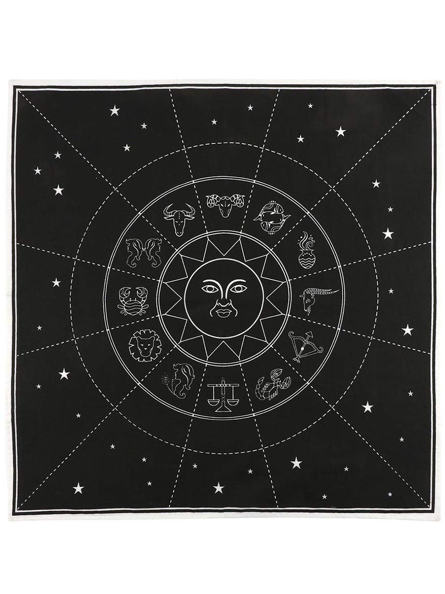 Mystical Black & White Cotton Star Sign Altar Cloth - 70cm x 70cm (1 Pc.) - Premium Quality Cotton, Multi-Purpose Decor Accent – Perfect for Home, Rituals & Spiritual Practice