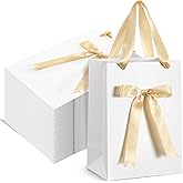 Eersida 24 Pcs Thank You Gift Bags with Handle 10x8x4'' Christmas Gift Handbags with Bow Ribbon for Wedding Bridesmaid Baby Shower Birthday Shopping Party Supplies(Beige)