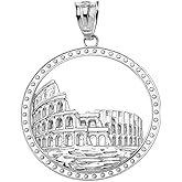 Claddagh Gold Polished 925 Sterling Silver Rome Colosseum Coliseum Italy Italia Roman Pendant