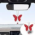 Bling Butterfly Diamond Car Hanging Accessories, Crystal Car Rear View Mirror Charms Car Decorative Accessories for Women, Lucky Presents Hanging Ornament Pendant Decor for All Cars (Red)