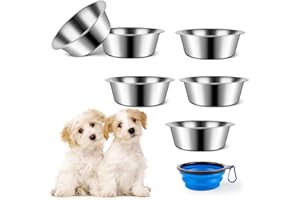 ACEONE 6 Pack Stainless Steel Dog Bowls, Metal Pet Food Water Bowls for Small Medium Dog, 6.9inch