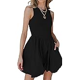 ThCreasa Womens Summer Bubble Mini Dress Crew Neck Sleeveless Bodycon Party Tank Short Dresses with Pockets
