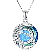 TOUPOP Zodiac Necklace 925 Sterling Silver Celtic Moon Constellation Pendant Necklaces with Blue Crystal and Blue Opal Jewelry Birthday Christmas Gifts for Women