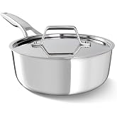 Calphalon Premier Polished 5-Ply Stainless Steel Cookware w/Turbo Heat Tech 2.5Qt Chef's Pan with Lid, Induction, Oven Safe 500F, PFOA Free, Polished Stainless Silver