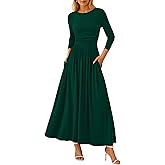 PRETTYGARDEN Women's 2025 Fashion Trendy Fall Long Sleeve Dresses Ruched Flowy Elegant Modest Boho Casual Beach Maxi Dress