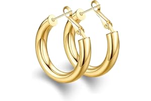 Thick Gold Hoop Earrings Lightweight Howllow Tube Hoops Chunky Gold for Women Hypoallergenic Big Earring 25mm 30mm 40mm 50mm