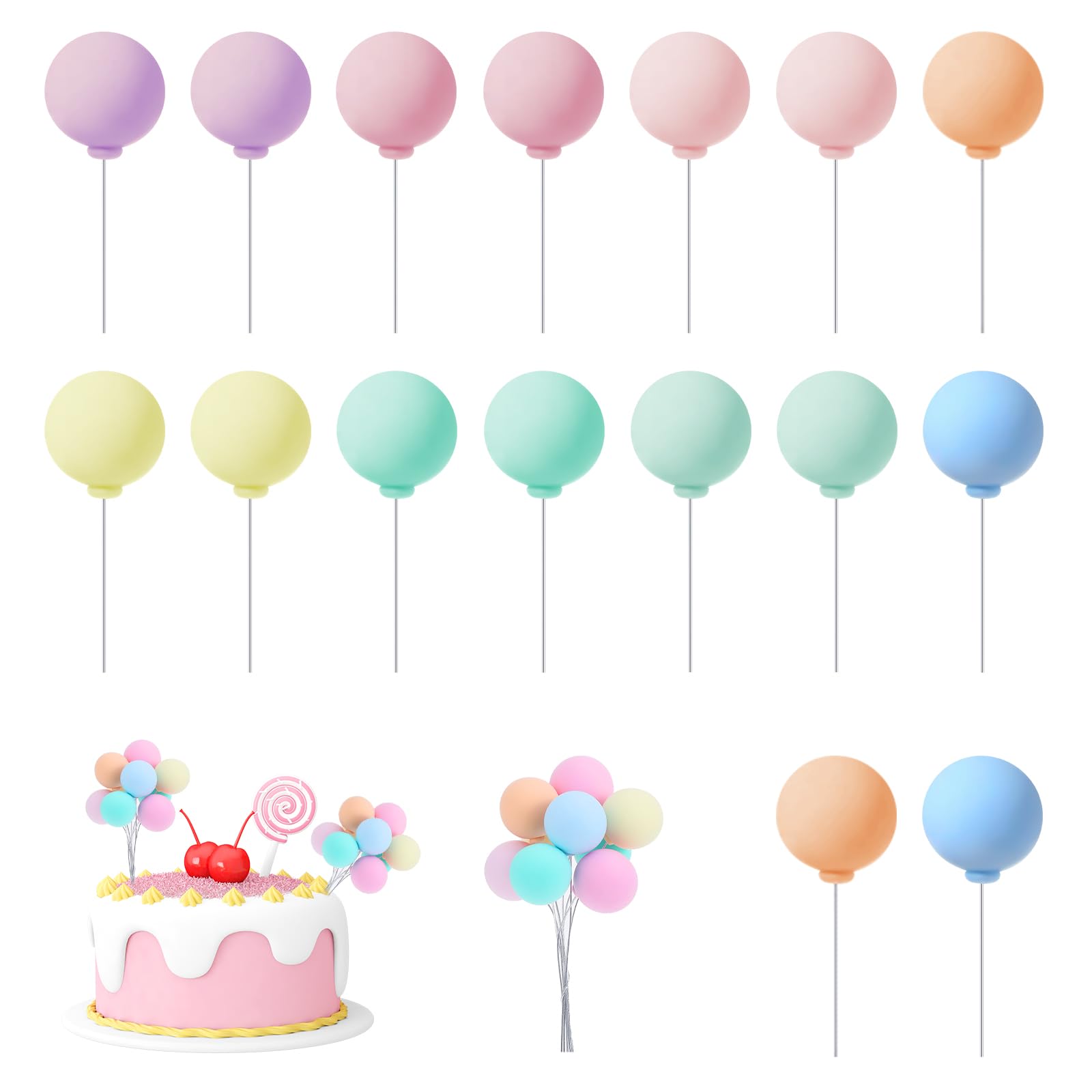 Photo 1 of Tyqour 16Pcs Balloon Cake Topper Colorful Balls Cupcake Toppers Round Clay Mini Balloons Birthday Cake Decorations for Birthday Baby Shower Wedding Anniversary Party Cake Decorations
