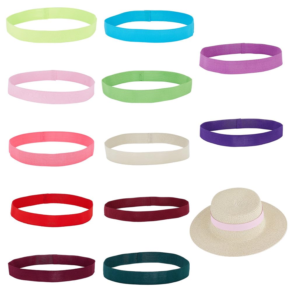 OLYCRAFT 12Pcs 25mm Wide Stretchable Hat Band Panama Western Cowboy Elastic Ribbons for Straw Hat Decoration - Men Women Accessories