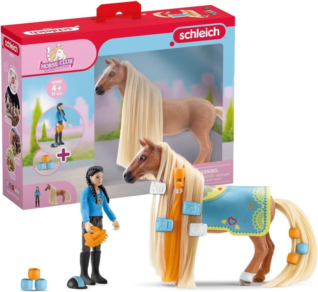 SCHLEICH HORSE CLUB 42585 Sofia's Beauties 18-Teiliges Pferde-Beauty-Set - Reiterin Kim und Pferd mit Mähne und Schweif zum Striegeln plus Zubehör, Pferde Spielzeug ab 5 Jahren