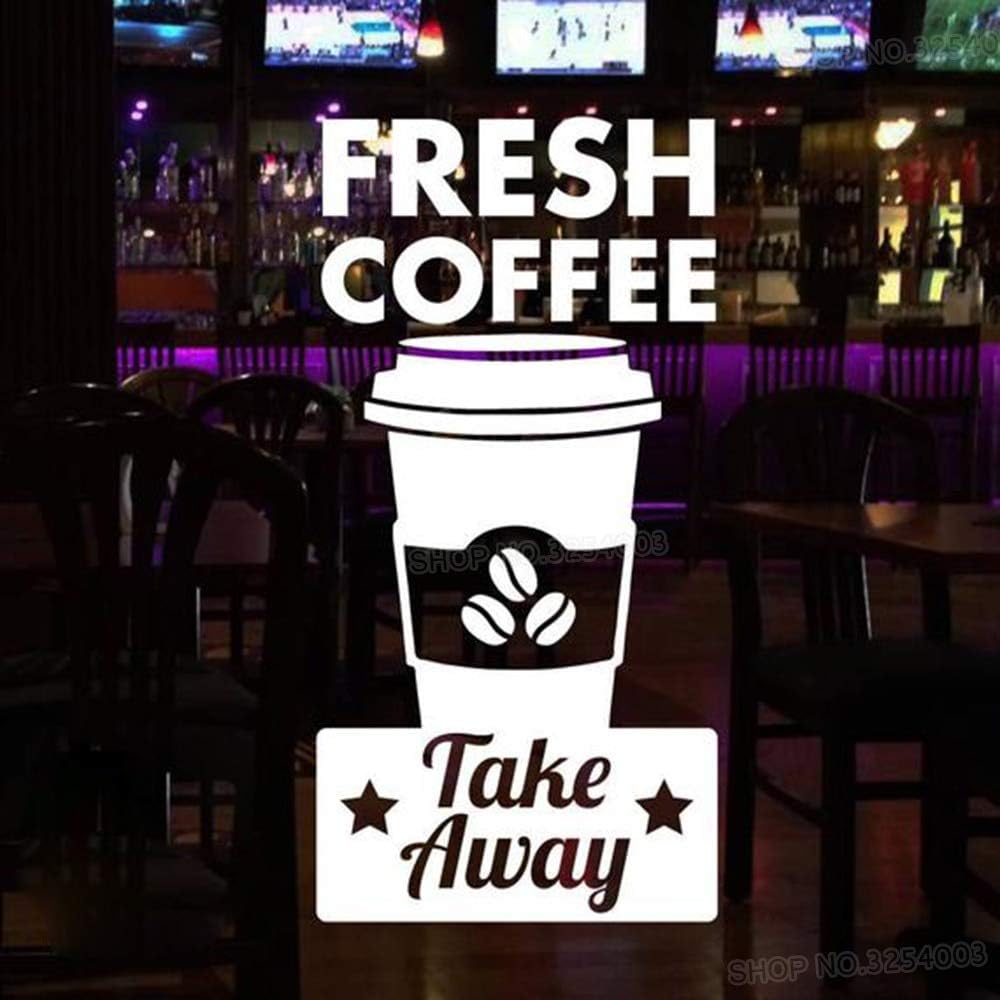 Cafe sign coffee fresh coffee and takeaway stickers restaurant doors and windows decoration vinyl removable wall sticker 42X84CM
