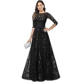 BOLENSYE Lace Appliques Mother of The Bride Dress Sequins Crewneck 3/4 Sleeves A-Line Elegant Formal Dresses