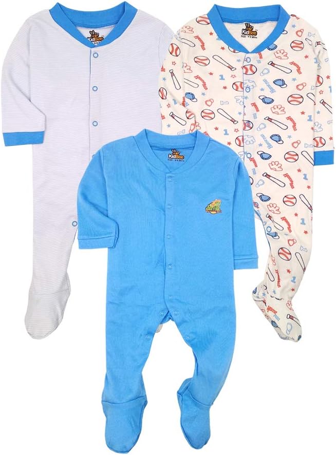 Kidbee Baby Long Sleeve Cotton Full Body Sleep Suit, Romper for Boys and Girls Set of 3
