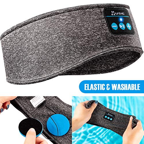 Sleep Headphones Bluetooth Headband, HiFi Wireless Bluetooth 5.0 Music Headband Elastic Sports Headband Headphones with Built-in Thin Headphones for Running Yoga Travel Side Sleepers (Grey)