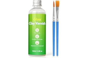 TEYOON Air Dry Clay Varnish, 120ml Glaze with 2 Brushes for Air Drying Clay, Clear Varnish for Craft Pottery, Oil Painting, Wood, High Gloss Scratch Resistant Waterproof (120ML Gloss)