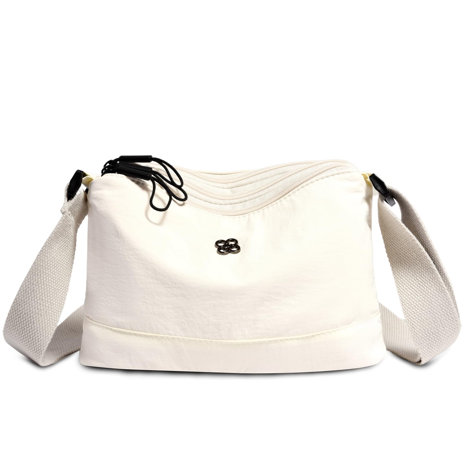 Eslcorri Crossbody Bags for Women, Small Shoulder Bag Nylon Simple Crossbody Purse with Zipper, Lightweight Neutral Casual Messenger Bag (Beige)