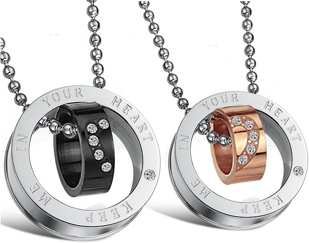 Happy Jewelry Nano Titanium Couple Forever Love Pendant Necklace with a Gift Box and a Nice Small Gift (One Pair)