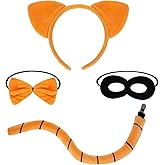 phnydreg 4pcs Orange Cat Costume Accessories Including Ears Headband Mask Adjustable Bow Tie Tail for Women