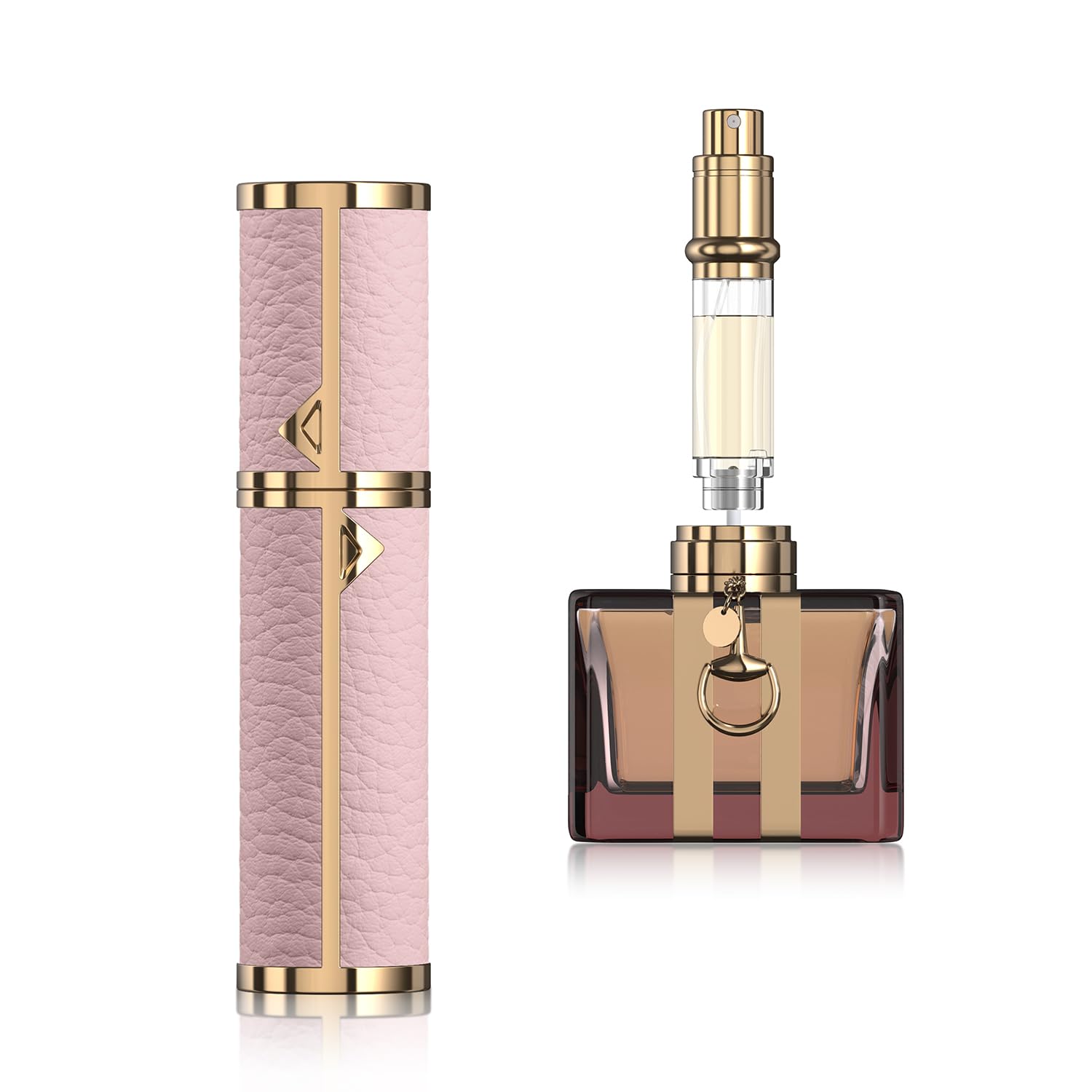 Photo 1 of 3zorqinron Portable Mini Refillable Atomizer, Cowhide Material, Travel Perfume Bottle Refillable-Your Travel and Business Necessities, 5ml (Pink)