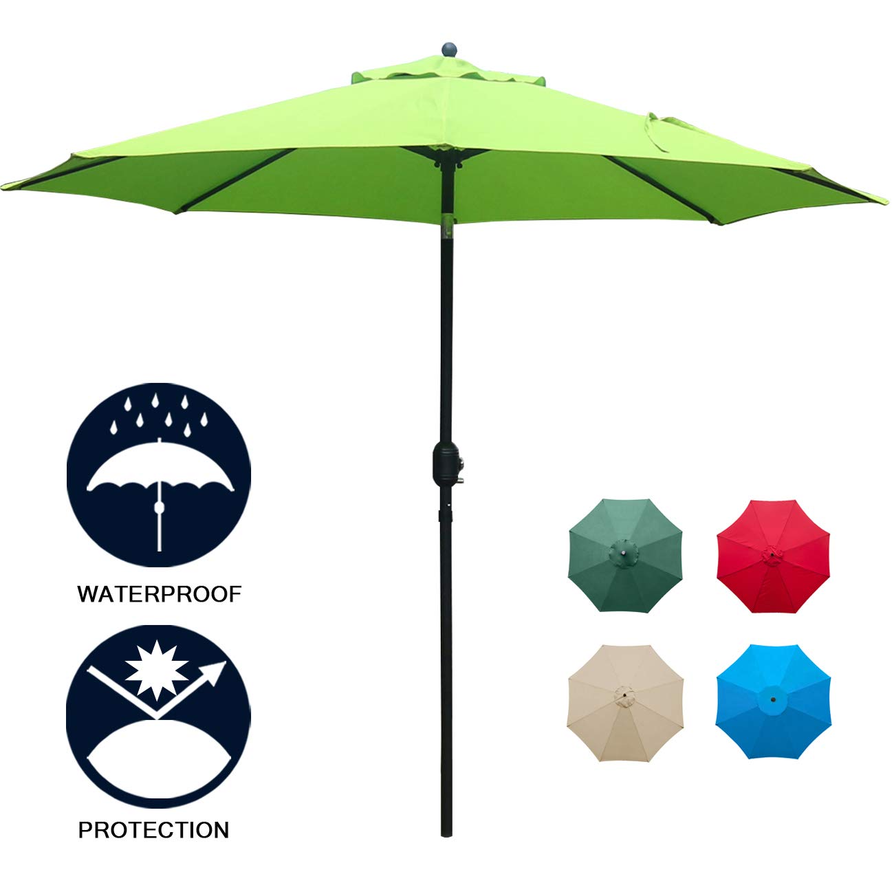 Sunnyglade 9Ft Patio Umbrella Outdoor Table Umbrella with 8 Sturdy Ribs (Grass Green)