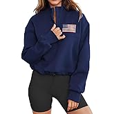 LEEDYA Womens Long Sleeve American Flag Sweatshirts Half Zip Oversized Casual Pullover Top Fall Graphic 4Th Of July USA Shirt