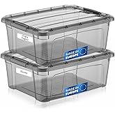 Tribello 12.5 Quart Storage Bins with Lids, Plastic Storage Containers with Latching Lids For Organizing - Tinted - (15.5&rsquo; x 12&rdquo; x 6&rdquo;) - Set of 2 - Made in EU