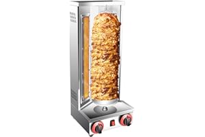 Shawarma Doner Kebab Machine Grill Gas Vertical Broiler Gyro Meat Rotisserie with 2 Burner for Restaurant Home Garden